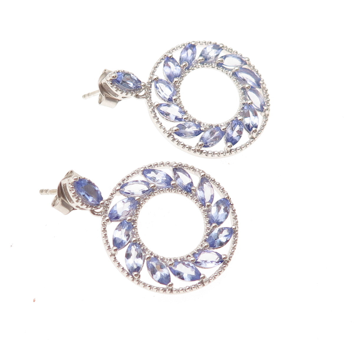 Chuck Clemency 925 Sterling Silver Real Marquise-Cut Tanzanite Dangle Earrings