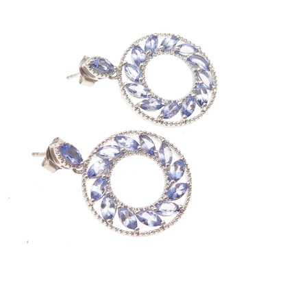 Chuck Clemency 925 Sterling Silver Real Marquise-Cut Tanzanite Dangle Earrings