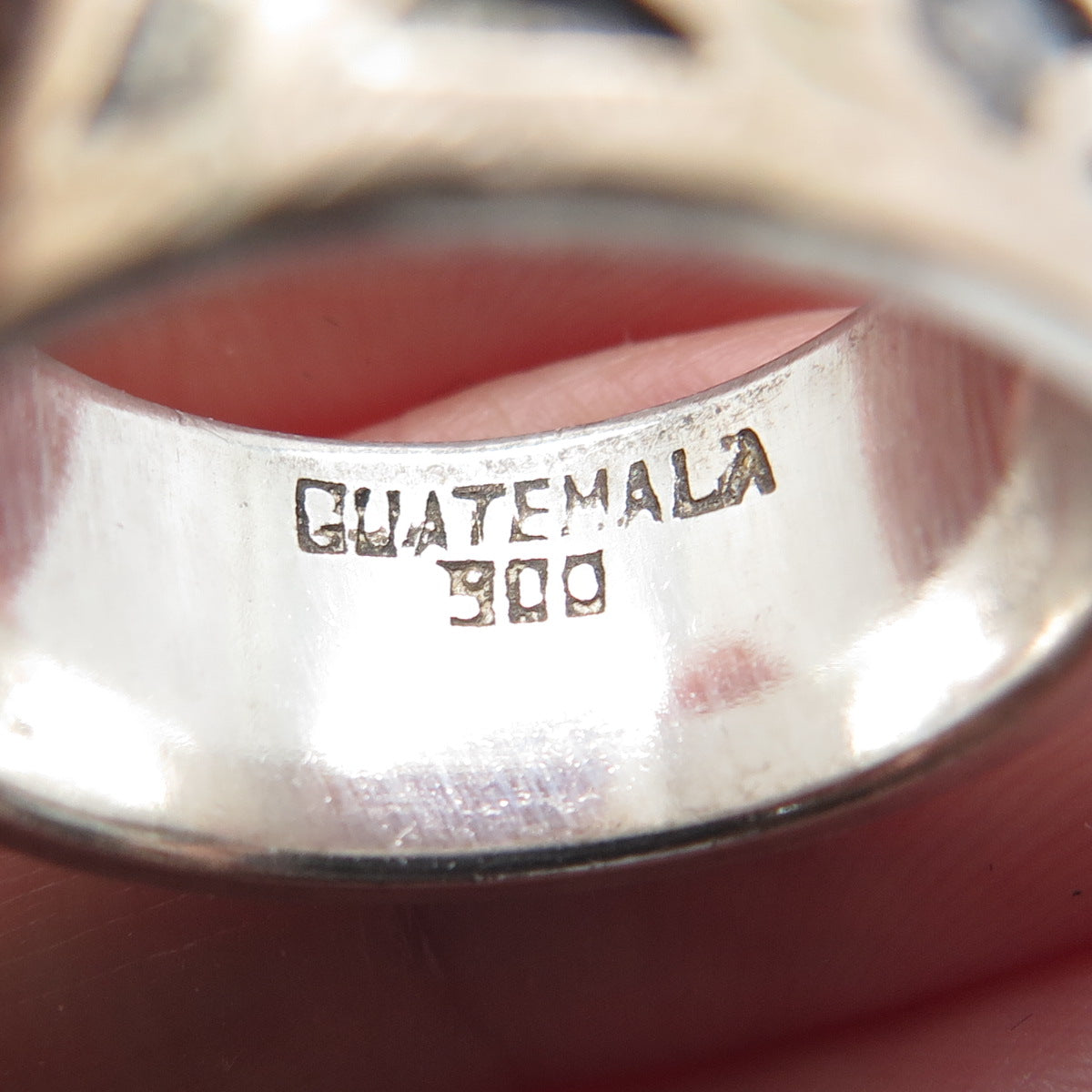 900 Silver 2-Tone Vintage Guatemala Tribal Oxidized Band Ring Size 6.75