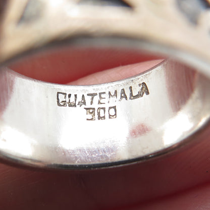 900 Silver 2-Tone Vintage Guatemala Tribal Oxidized Band Ring Size 6.75