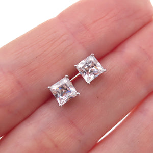 925 Sterling Silver Princess-Cut C Z Stud Earrings