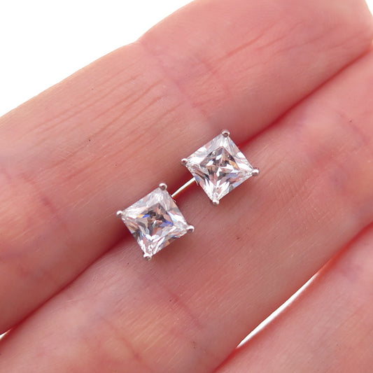 925 Sterling Silver Princess-Cut C Z Stud Earrings
