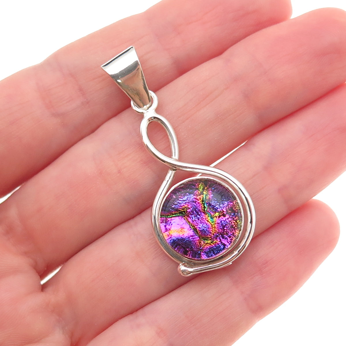 925 Sterling Silver Vintage Real Dichroic Glass Modernist Charm Pendant