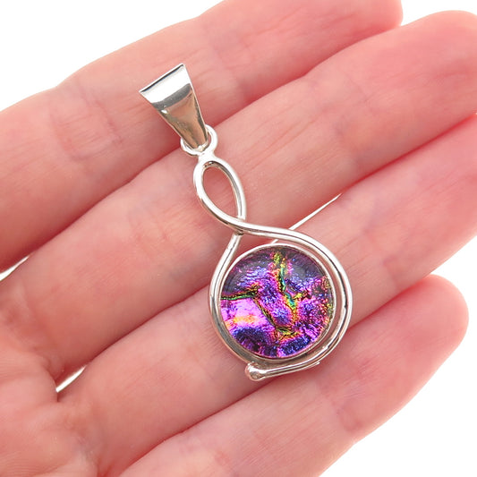 925 Sterling Silver Vintage Real Dichroic Glass Modernist Charm Pendant