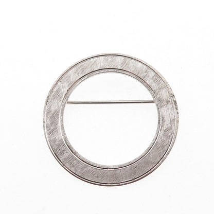BEAU 925 Sterling Silver Vintage Brushed Circle of Life Pin Brooch