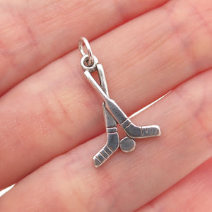 Sunwest 925 Sterling Silver Vintage Crossed Hockey Sticks Mini Charm Pendant