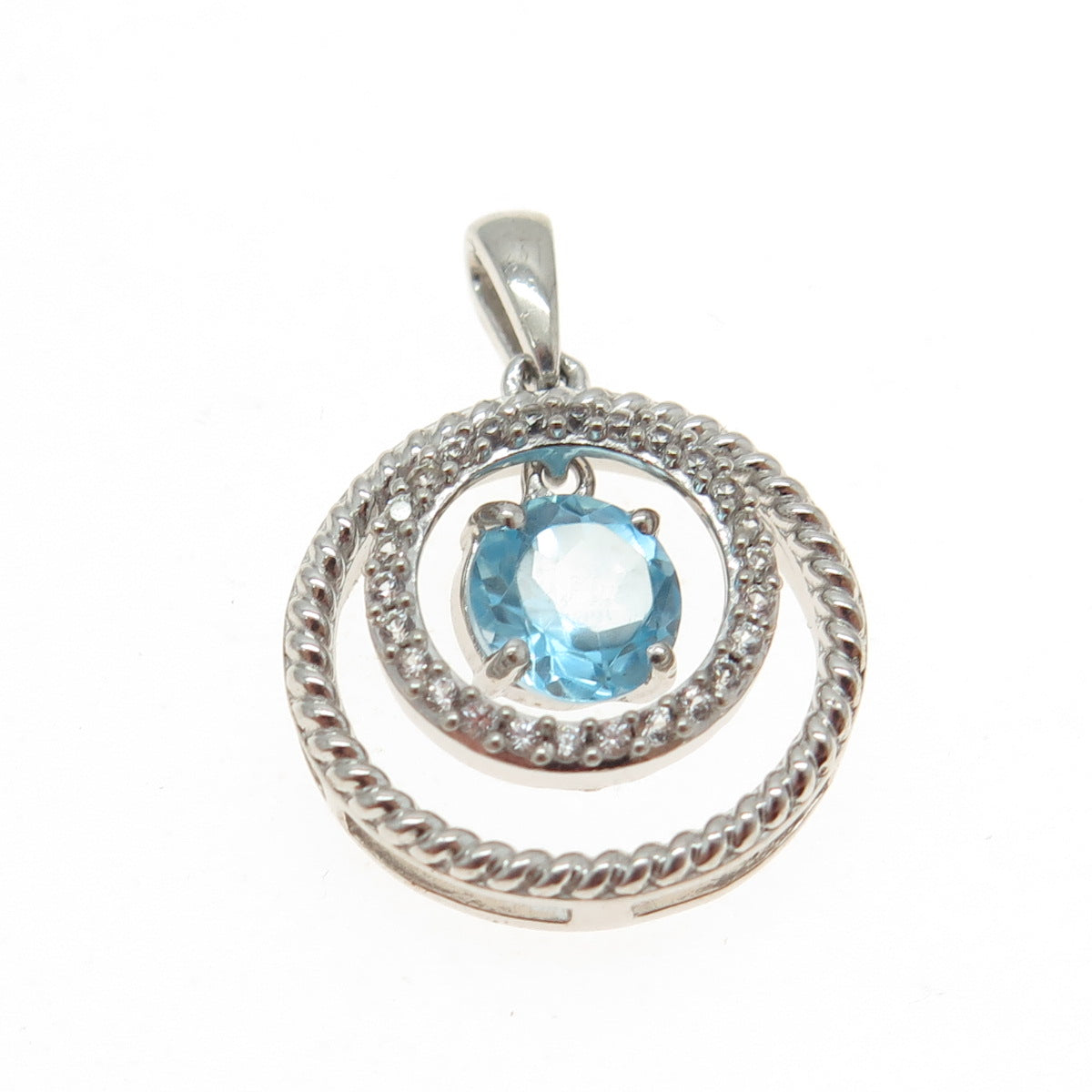 JANE SAYMOUR 925 Sterling Silver Real White & Blue Topaz Gemstone Pendant