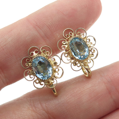 1/20 12K Gold Filled Antique Blue Oval-Cut Shaped C Z Ornate Screw Back Earrings