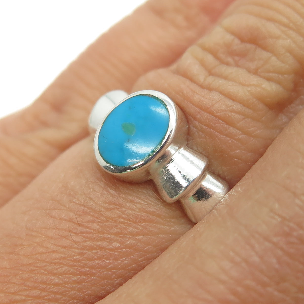 925 Sterling Silver Vintage Southwestern Real Bisbee Turquoise Ring Size 5