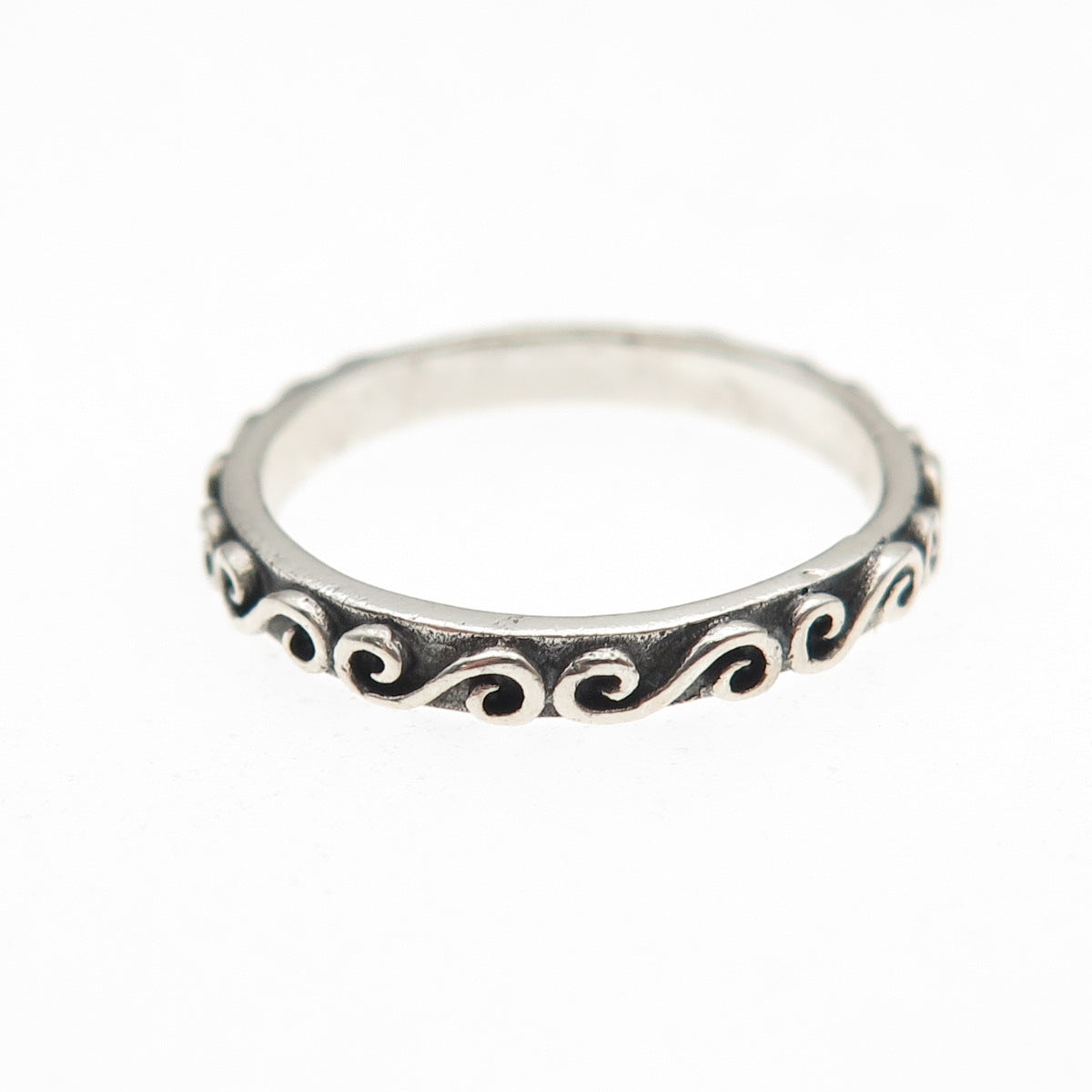 925 Sterling Silver Vintage Swirl Oxidized Stackable Band Ring Size 5.5