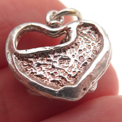 925 Sterling Silver Vintage Dog Heart Oxidized Charm Pendant