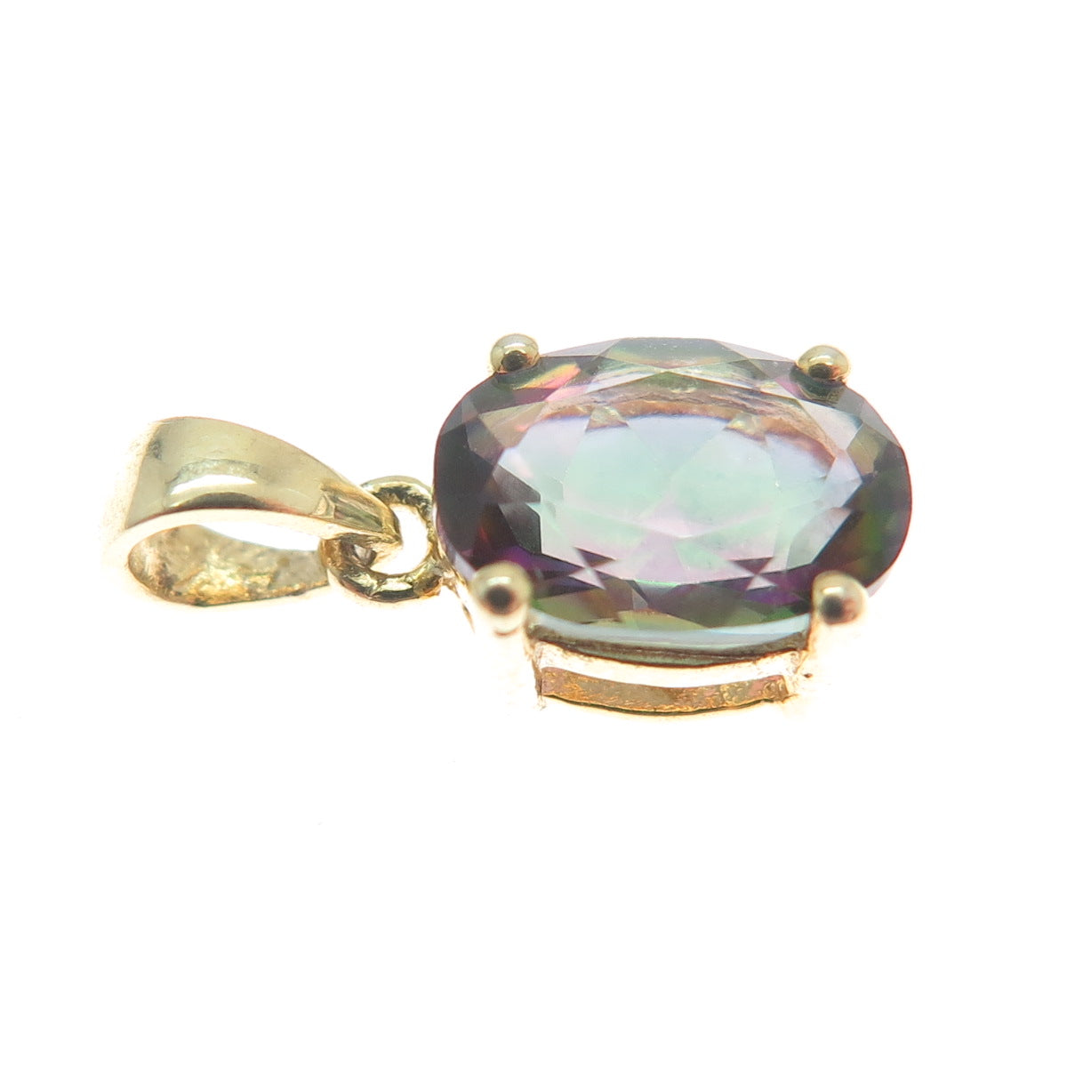 JH YOUNG Sterling Silver Gold Plated Real Mystic Quartz Minimalist Charm Pendant