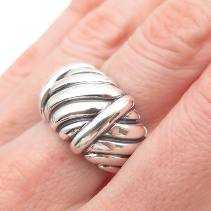 925 Sterling Silver Vintage Modernist Ribbed Oxidized Ring Size 8.75
