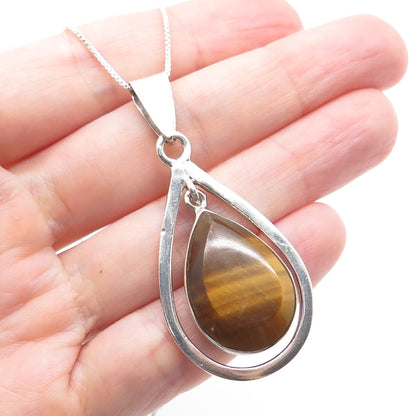 925 Sterling Silver Vintage Mexico Real Tiger Eye Box Chain Necklace 18"
