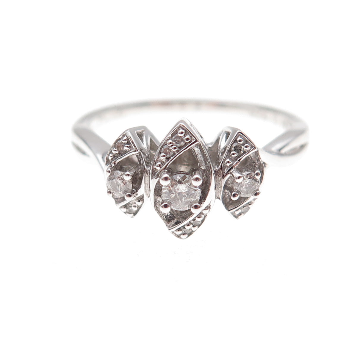 Sai 925 Sterling Silver Real Round-Cut Diamond Ring Size 7