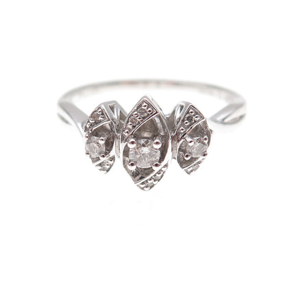 Sai 925 Sterling Silver Real Round-Cut Diamond Ring Size 7