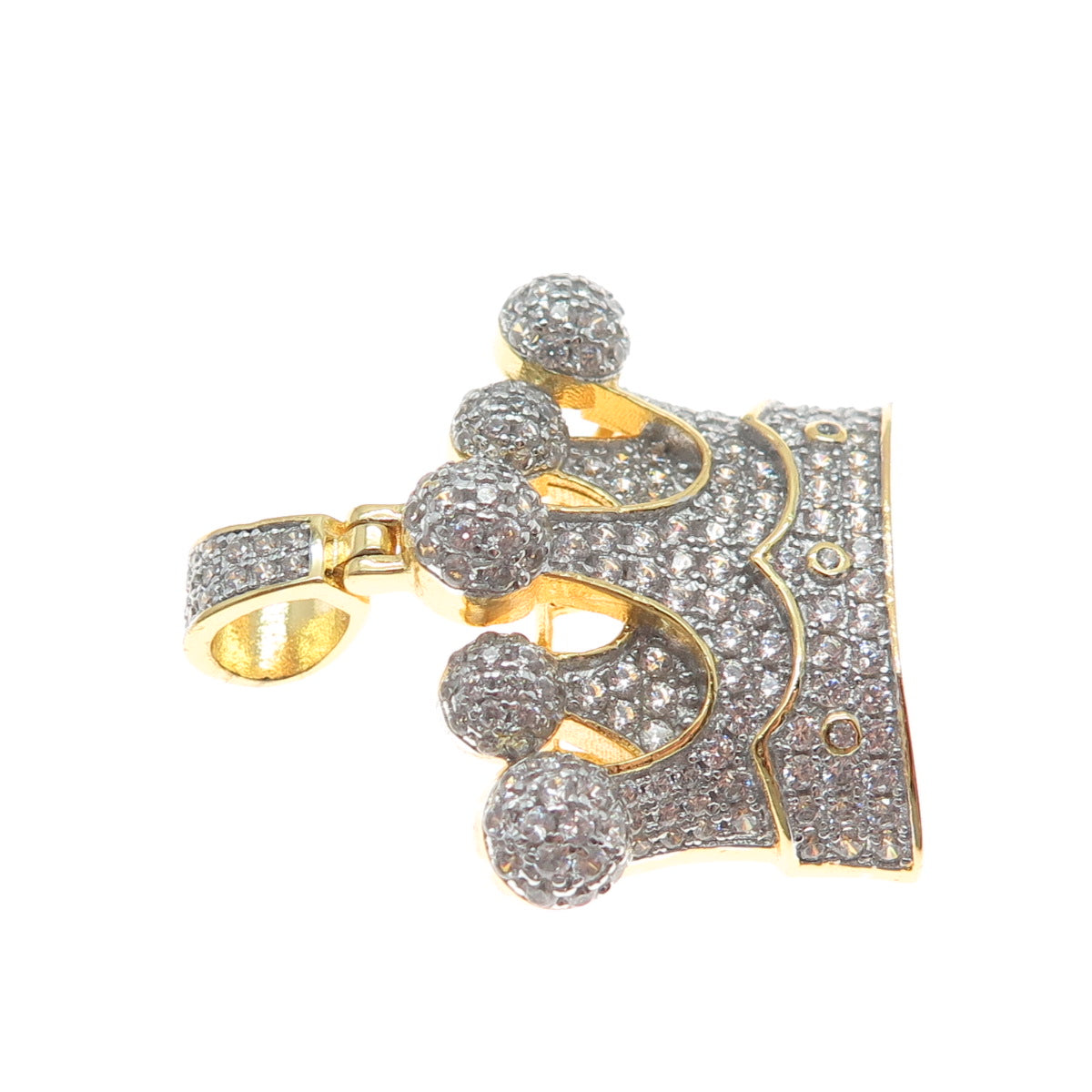 925 Sterling Silver Gold Plated Round-Cut Shaped C Z Crown Sparkle Pendant