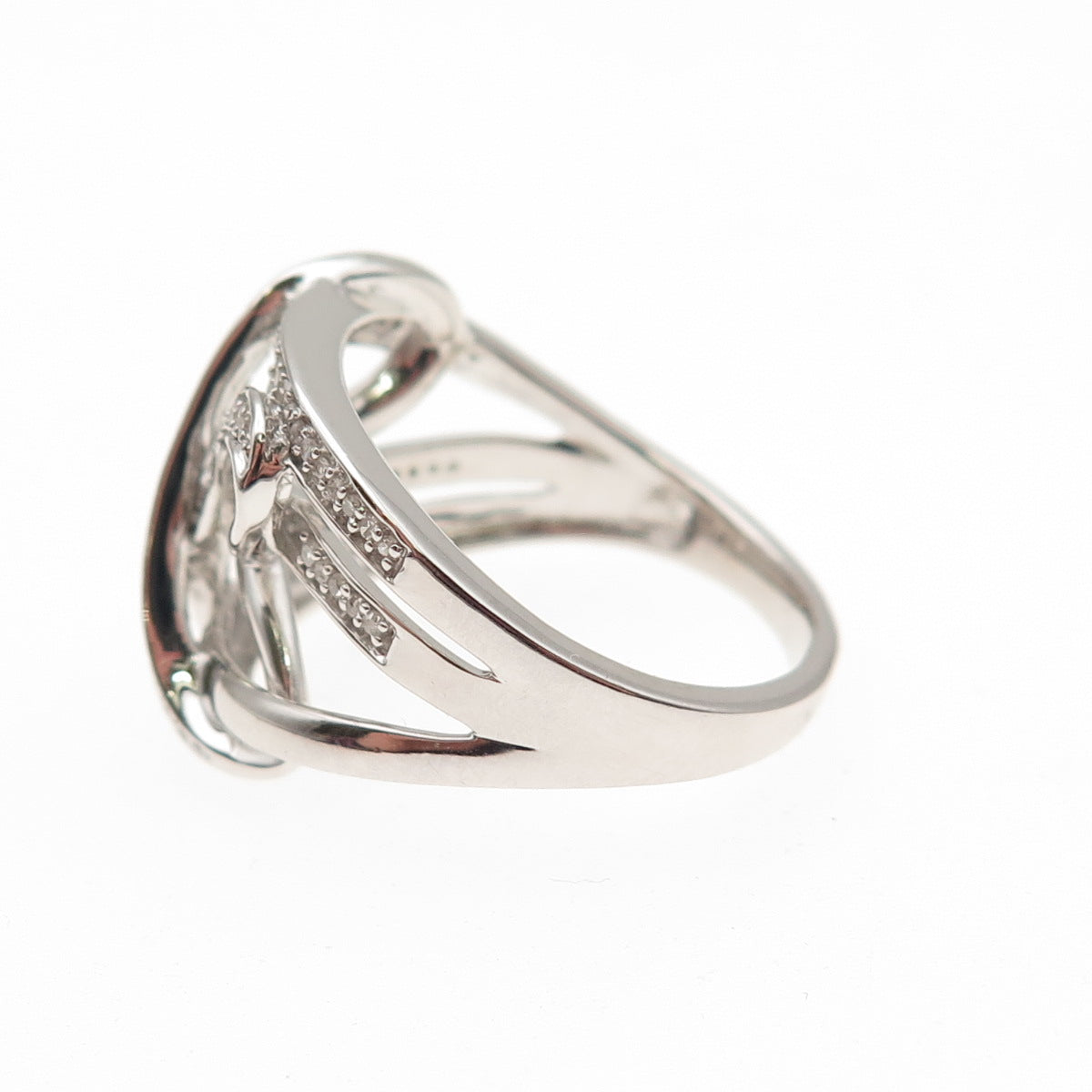 925 Sterling Silver Real Round-Cut Diamond Butterfly Ring Size 8