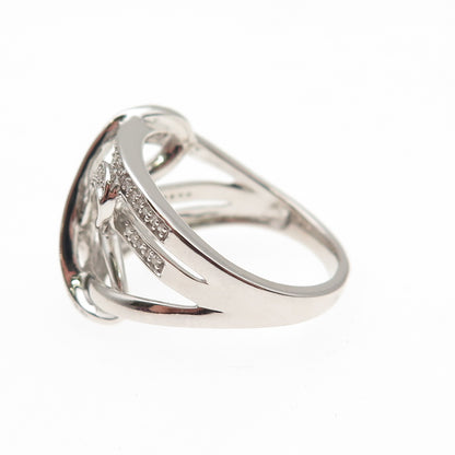925 Sterling Silver Real Round-Cut Diamond Butterfly Ring Size 8