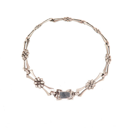 925 Sterling Silver Antique Art Deco Floral Oxidized Bracelet 7.5"
