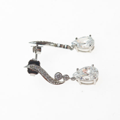 925 Sterling Silver Pear & Round-Cut C Z Dangle Earrings