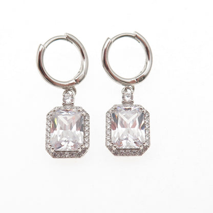 925 Sterling Silver Radiant & Round-Cut C Z Dangle Earrings