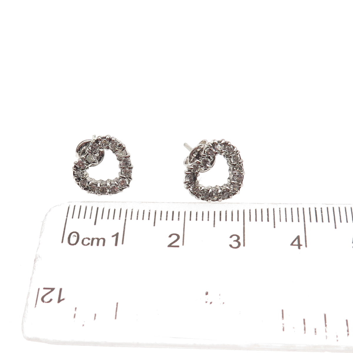 925 Sterling Silver Round-Cut C Z Open Heart Stud Earrings