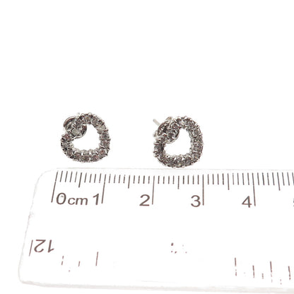 925 Sterling Silver Round-Cut C Z Open Heart Stud Earrings