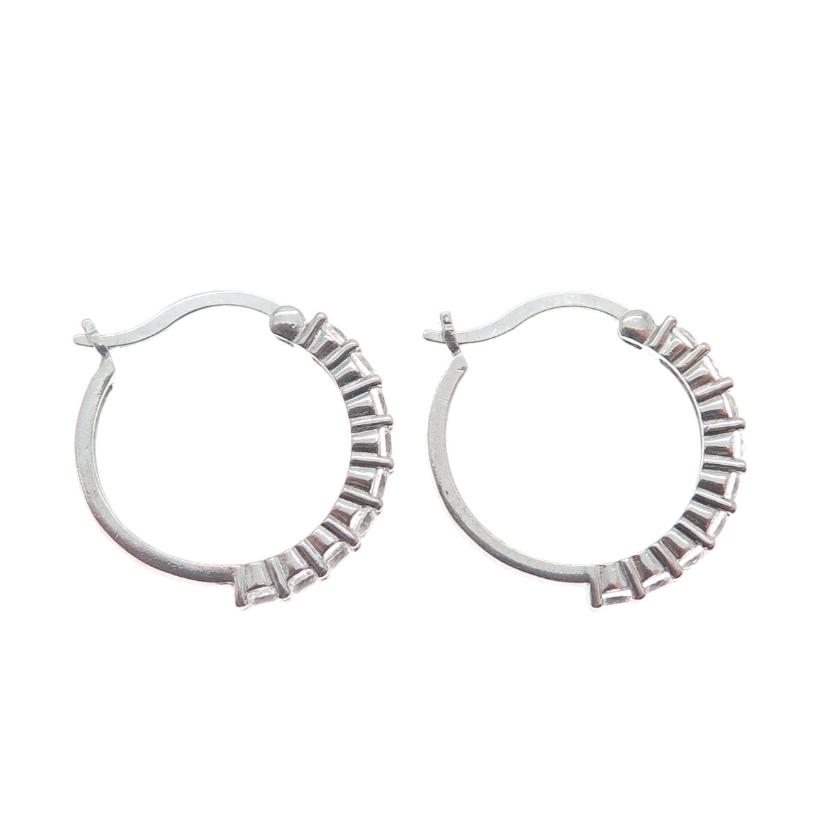925 Sterling Silver Round-Cut Shaped C Z Hinged Hoop Earrings