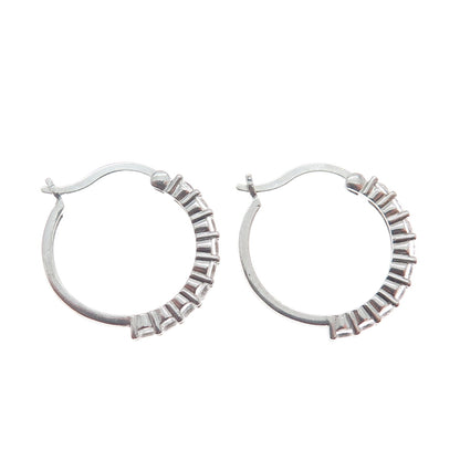925 Sterling Silver Round-Cut Shaped C Z Hinged Hoop Earrings