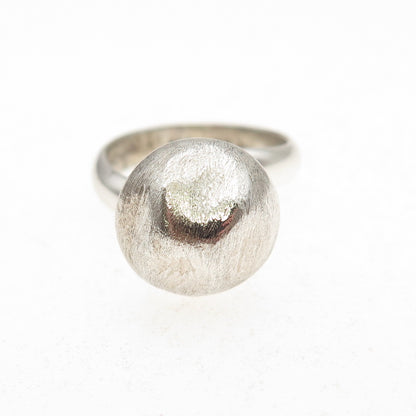 950 Silver Vintage Modernist Brushed Bead Adjustable Ring Size 5.75