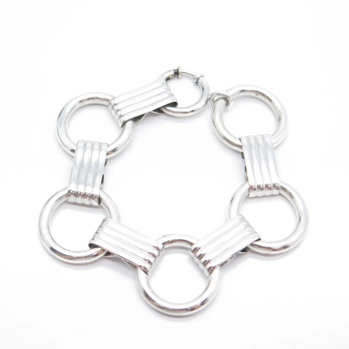 925 Sterling Silver Vintage Round & Bar Link Bracelet 7.25"