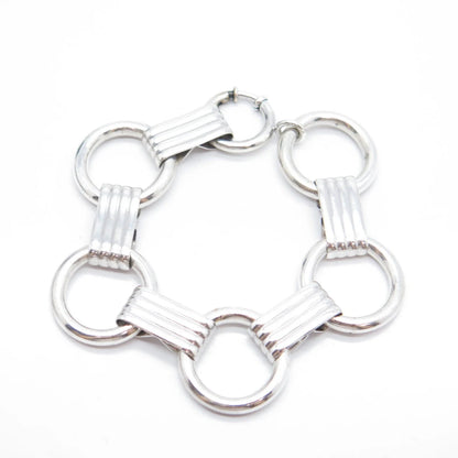 925 Sterling Silver Vintage Round & Bar Link Bracelet 7.25"