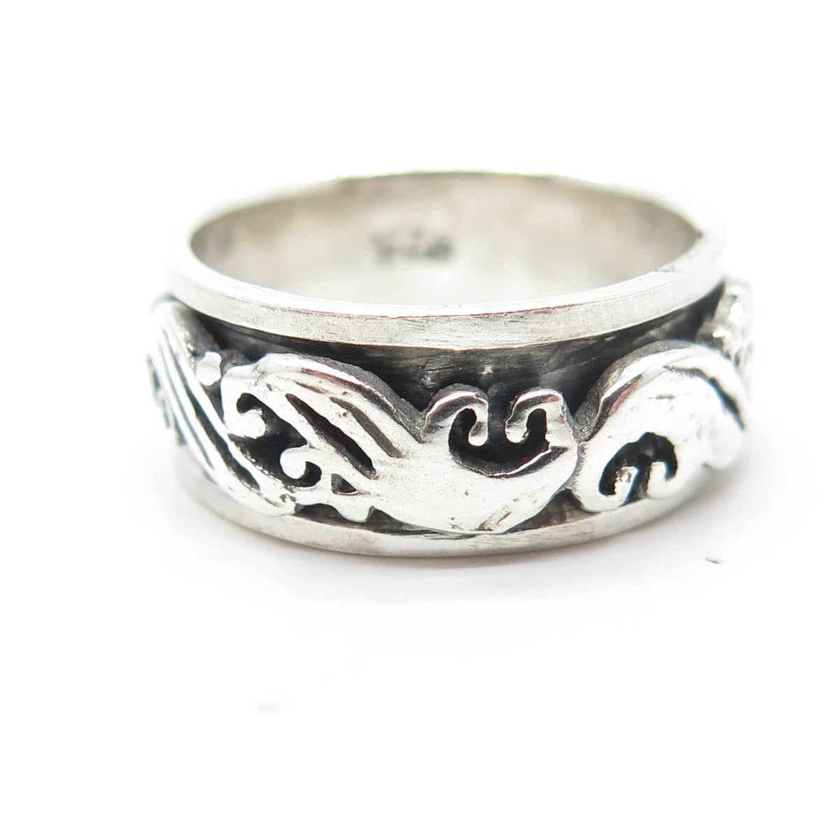 925 Sterling Silver Vintage Swirl Rotating Band Ring Size 7.75
