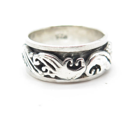 925 Sterling Silver Vintage Swirl Rotating Band Ring Size 7.75