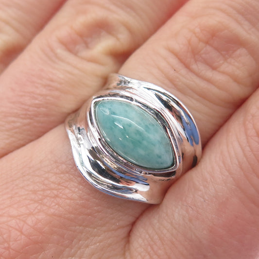 HAGIT GORALI 925 Sterling Silver Vintage Real Amazonite Modernist Ring Size 7.25