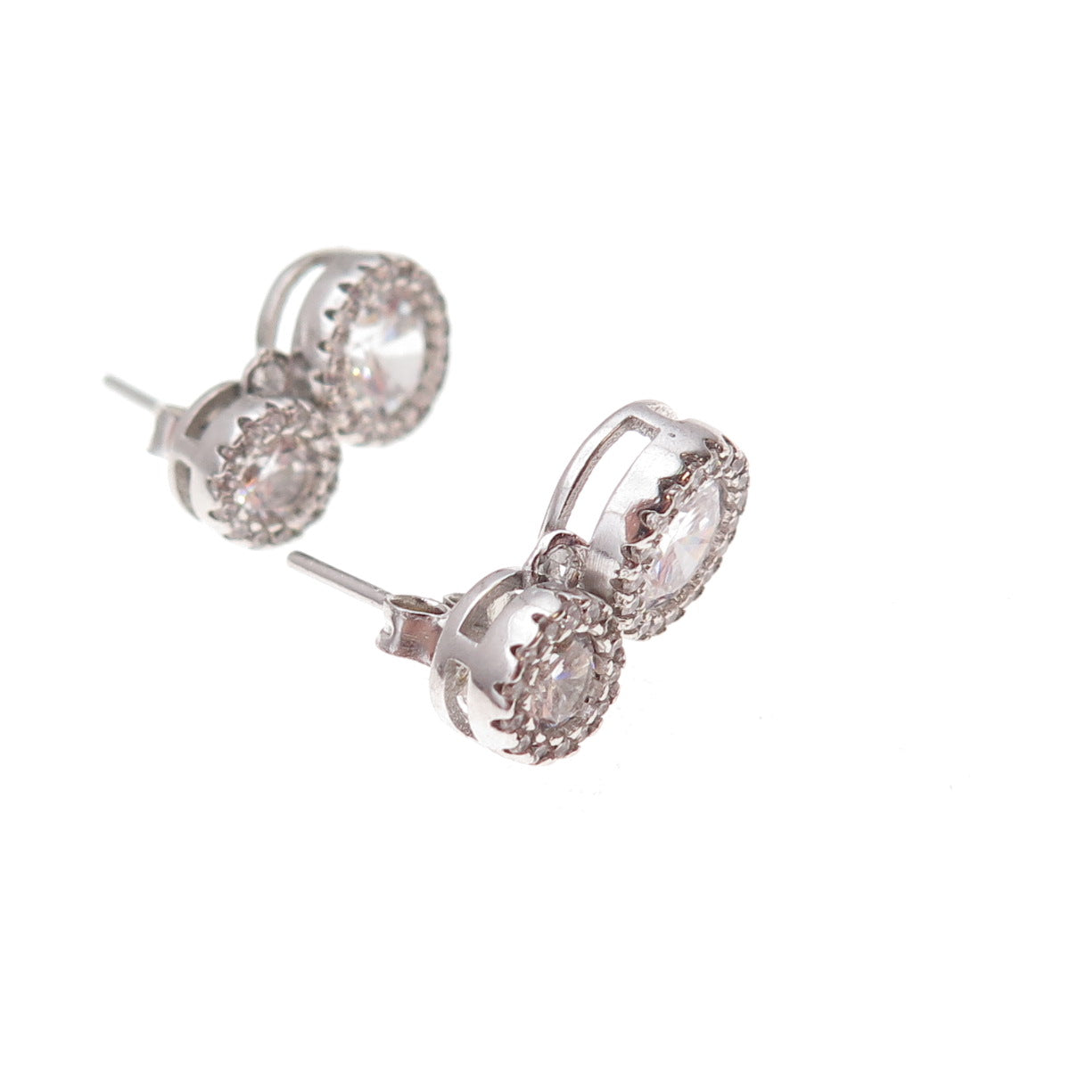 925 Sterling Silver Round-Cut C Z Drop Earrings