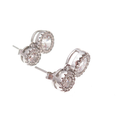 925 Sterling Silver Round-Cut C Z Drop Earrings