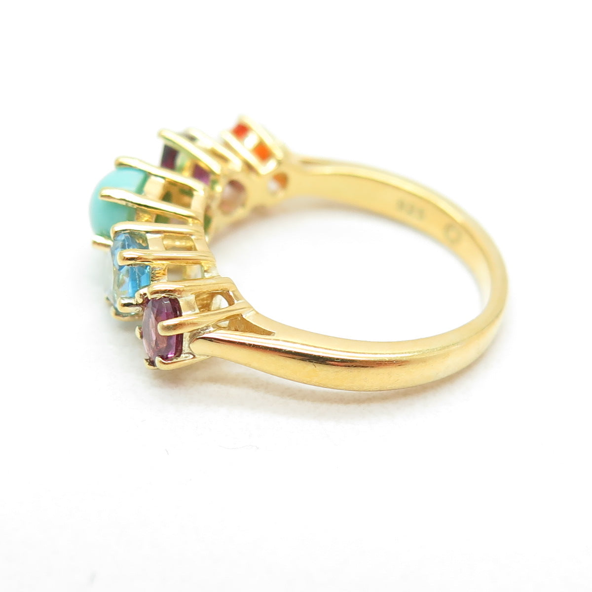 925 Sterling Silver Gold Plated Turquoise Opal Topaz Tourmaline Ring Size 5.25