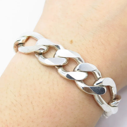 925 Sterling Silver Vintage Italy Figaro Link Bracelet 8.5"