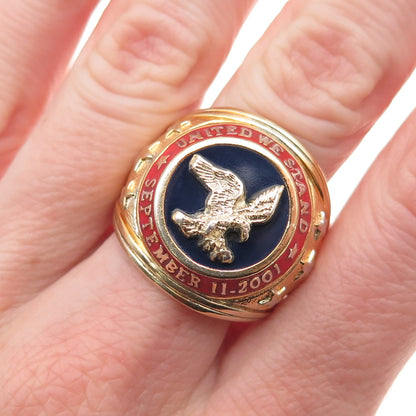 Franklin Mint 925 Sterling Silver Gold Plated Vintage Enamel 9/11 Ring Size 10