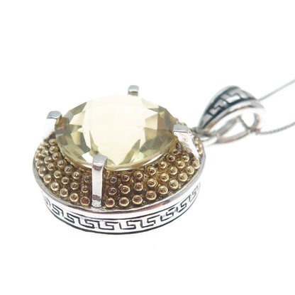 FADI Sterling Silver 2-Tone Real Round-Cut Smoky Quartz Box Chain Necklace 18"