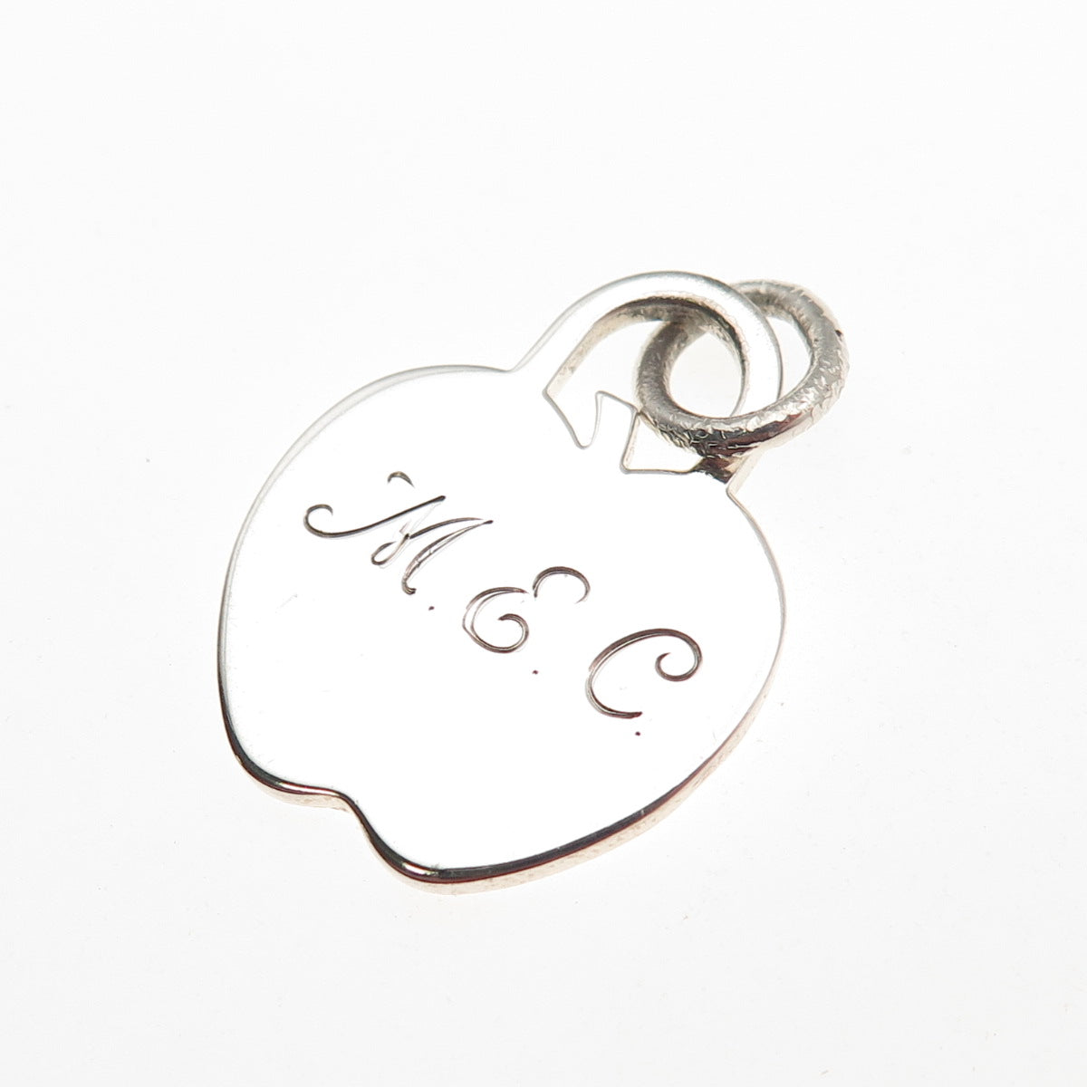 Tiffany & Co. 925 Sterling Silver Vintage Engraved MEC Apple Tag Charm Pendant