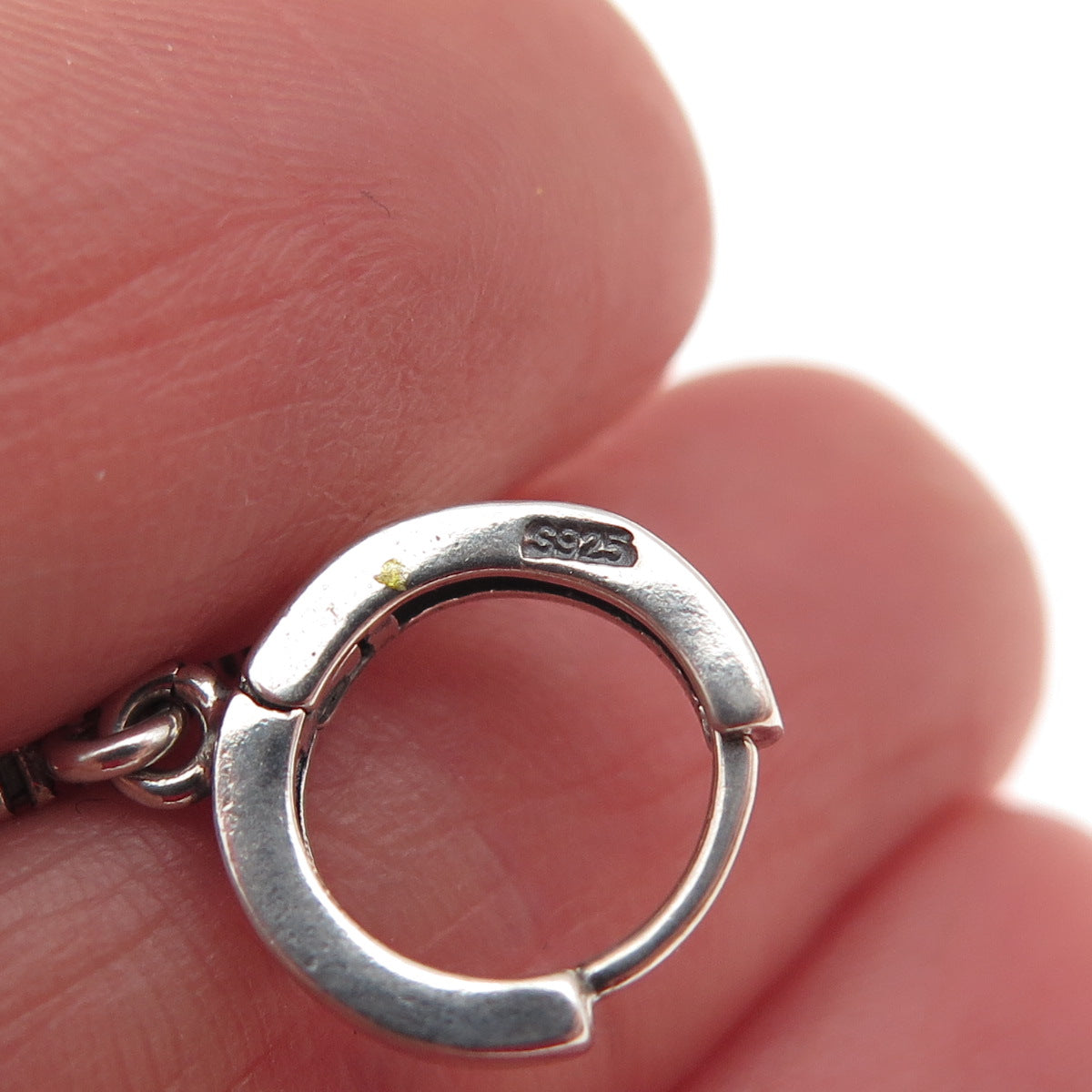 925 Sterling Silver Enamel & C Z Evil's Eye Dangle Charm Hoop Earrings