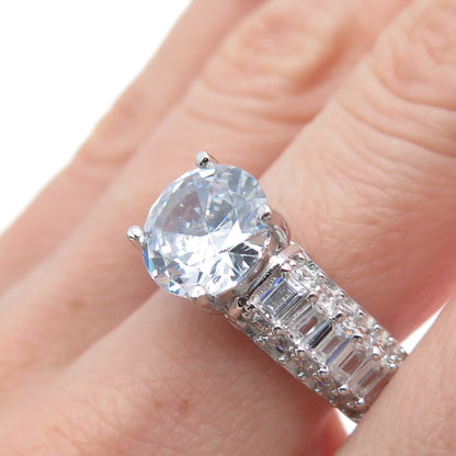 925 Sterling Silver Round & Emerald-Cut C Z Engagement Ring Size 9.25