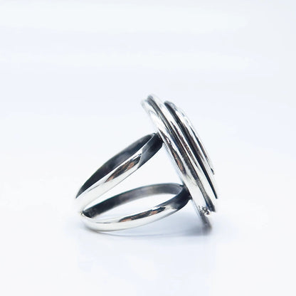 950 Silver Vintage Modernist Wide Ring Size 7.75