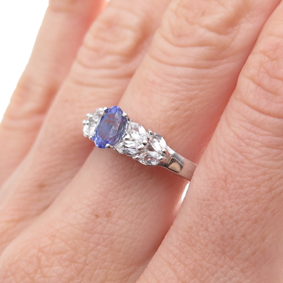 Chuck Clemency 925 Sterling Silver Real Tanzanite & White Topaz Ring Size 8.25