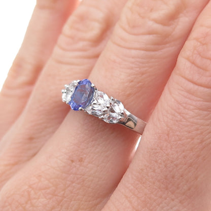 Chuck Clemency 925 Sterling Silver Real Tanzanite & White Topaz Ring Size 8.25
