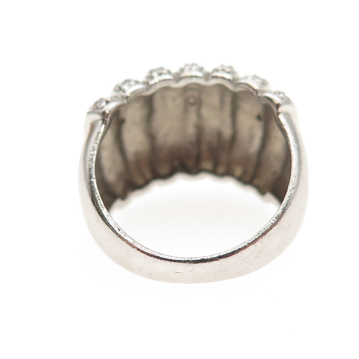 Ross Simons 925 Sterling Silver Real Round-Cut Diamond Ribbed Ring Size 6.25