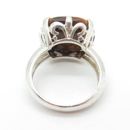 AIL Aluma 925 Sterling Silver Vintage Real Tiger Eye Modernist Ring Size 7.75